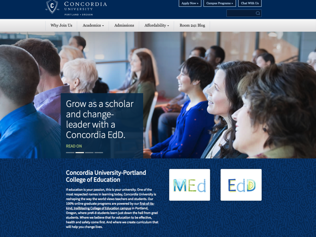Concordia University-Portland's College of Education website