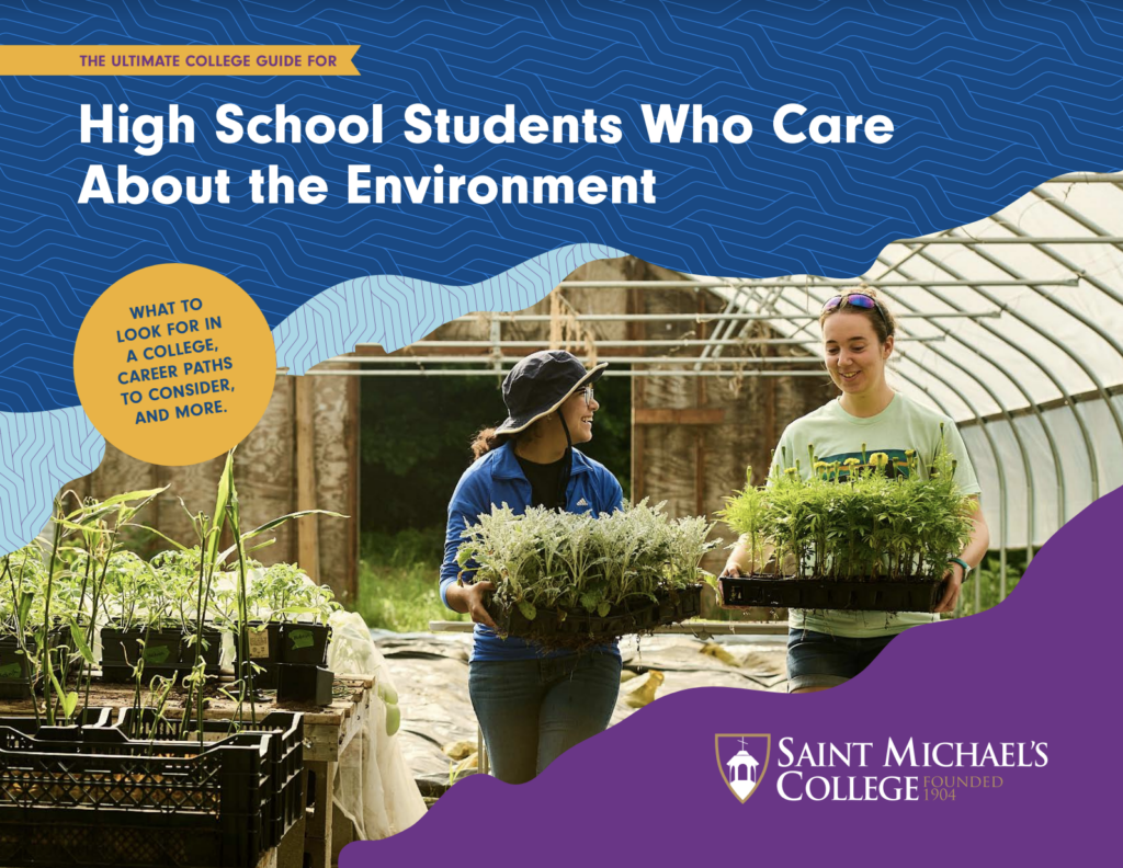 St. Michael's College Environmental eBook Cover with two young female students carry's trays of potted green plants