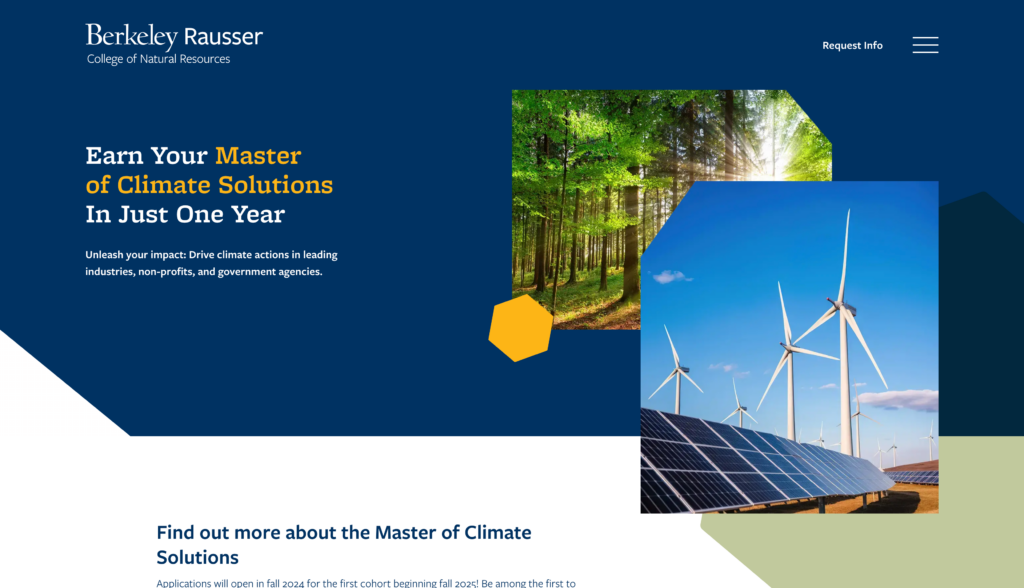 UC Berkeley Rausser Master of Climate Solutions micorsite homepage 